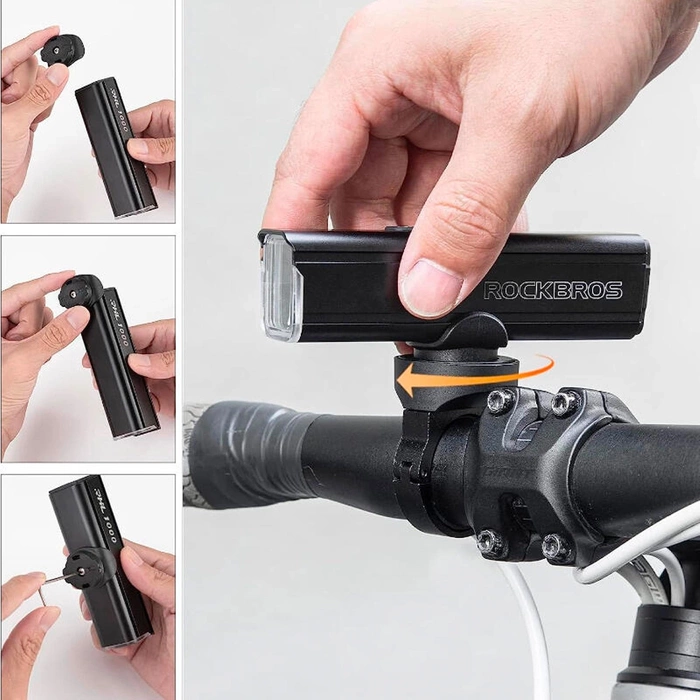 Rockbros 24610002001 front bicycle light 1000 lm + USB-C - USB-A cable - black