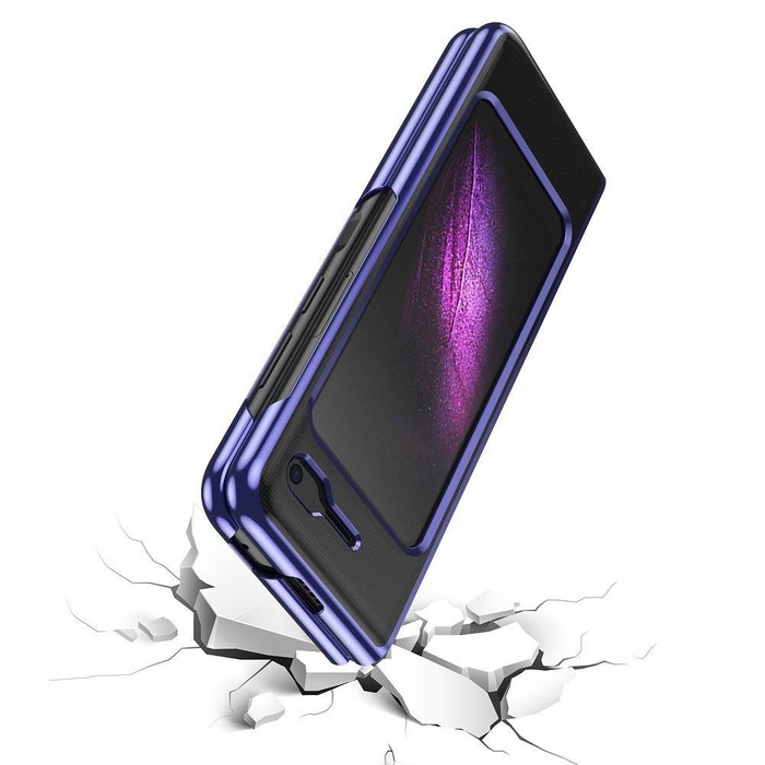 Pokovování Case tvrdý case kryt pouzdro s kovovým okrajem Samsung Galaxy Fold modrý