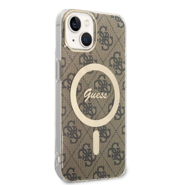 Kit Hülle Guess Case+ Ladegerät iPhone 14 Plus 6,7" braun/braun hart case 4G Print MagSafe