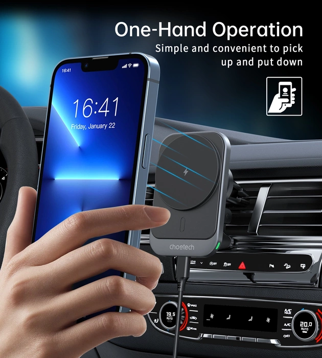 Držák do auta Choetech T206-F s indukční nabíječkou do 15W - černý