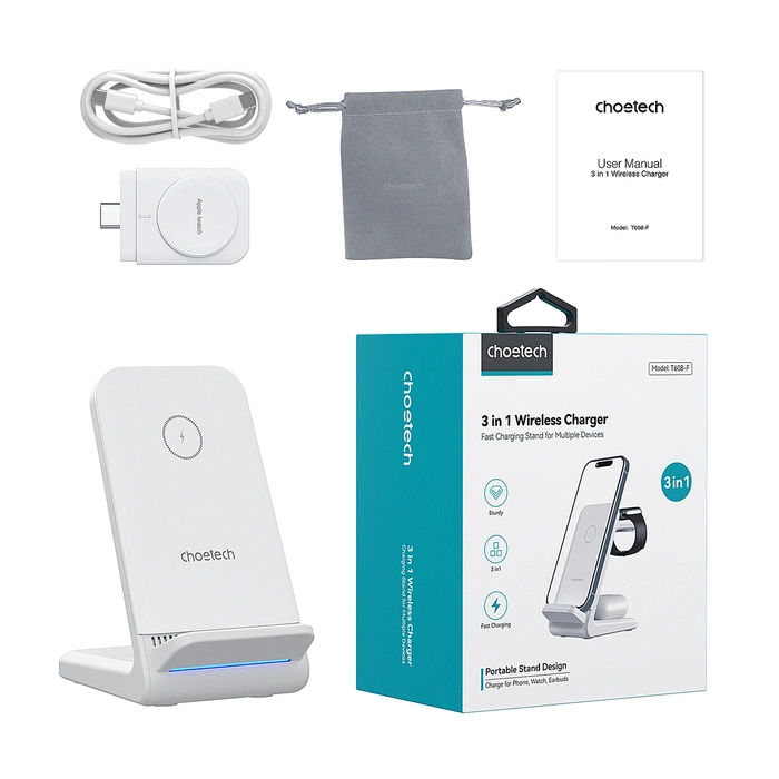 Choetech T608 Station de recharge à induction 15W 4en1 - blanc