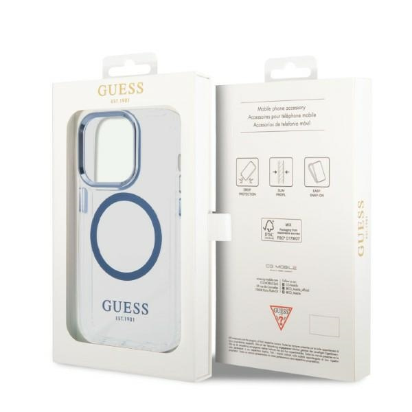 Guess GUHMP14XHTRMB iPhone 14 Pro Max 6,7" modrá/modrá hard case Metal Outline MagSafe