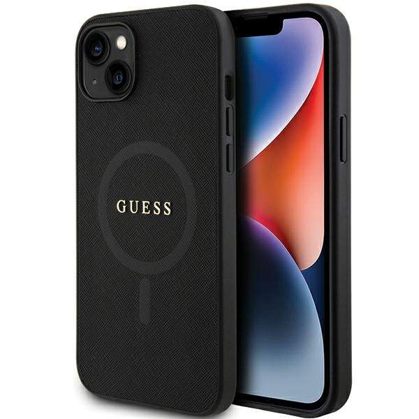 Case Guess GUHMP15SPSAHMCK iPhone 15 6.1" black/black hardcase Saffiano MagSafe Case