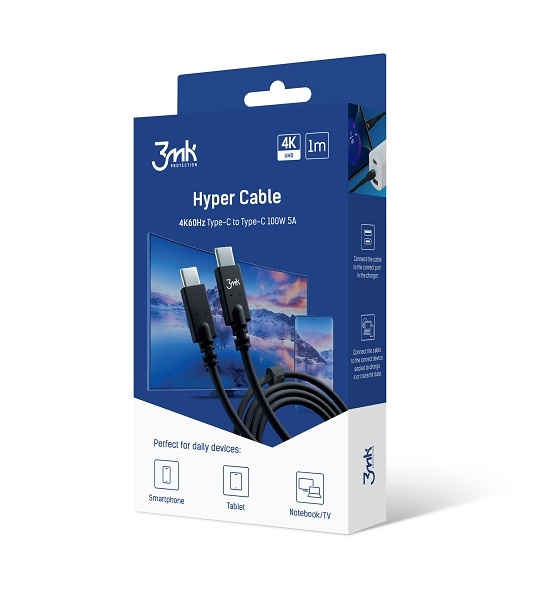 3mk Hyper Kabel USB-C/USB-C 4K 60Hz kabel weiß 1m 100W