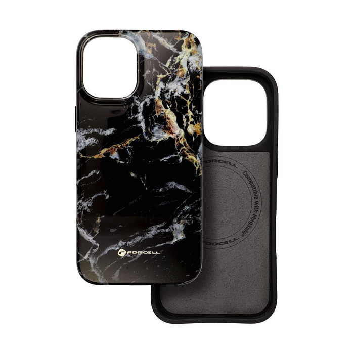 Etui na iPhone 16 PLUS Forcell F-Protect Mirage zgodny z MagSafe Military Drop-Test black marble