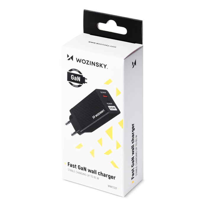 Wozinsky 65W GaN con puertos USB, USB C compatible con QC 3.0 PD negro (WWCG01)