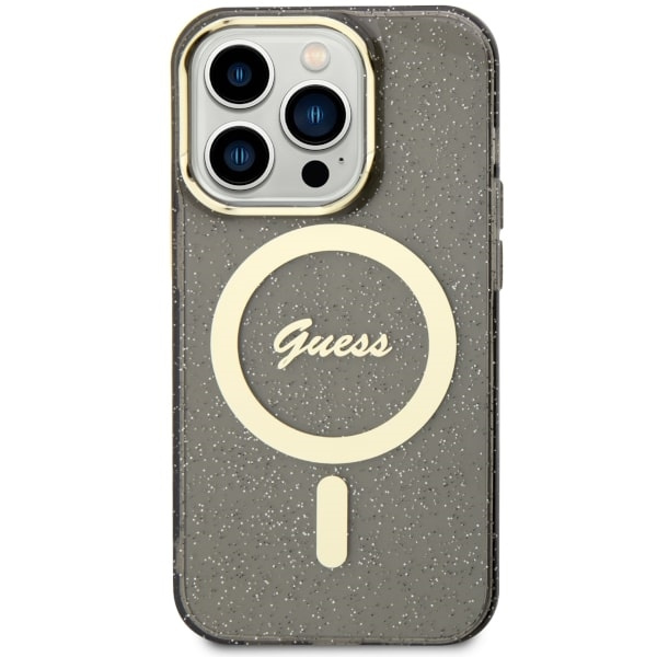 Case Guess GUHMP14XHCMCGK iPhone 14 Pro Max 6.7" black/black hardcase Glitter Gold MagSafe Case