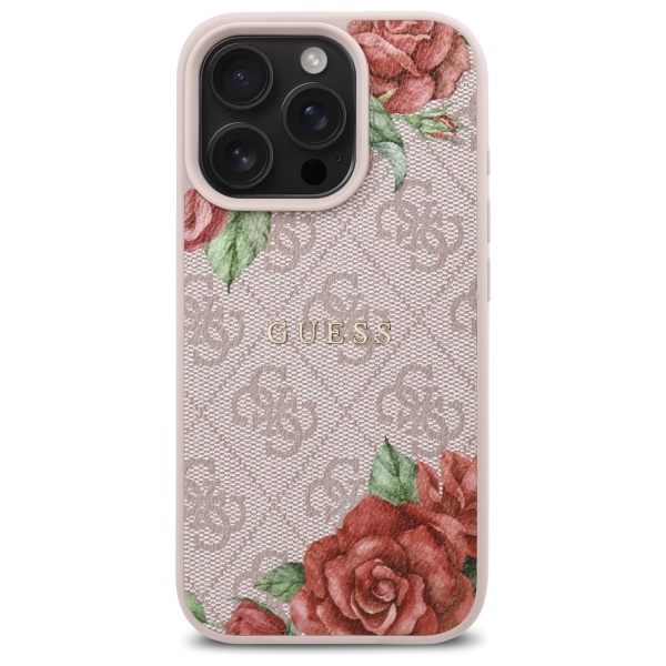 Guess GUHMP16LP4ROPEMCP iPhone 16 Pro     6.3" różowy/pink hardcase 4G Flowers Print MagSafe