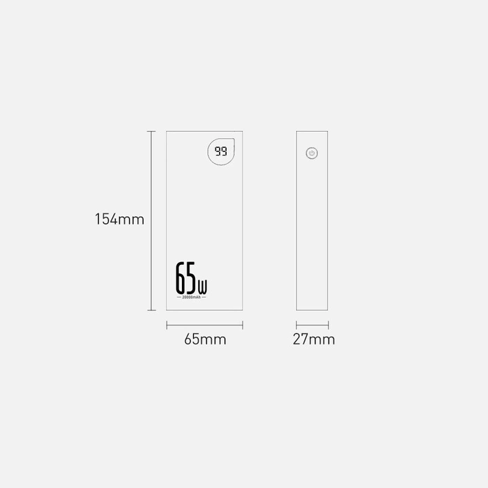 Baseus Adaman power bank 2x USB / 1x USB tipo C / 1x micro USB 20000mAh 65W Quick Charge 4.0 Power Delivery Nero (PPIMDA-D01)