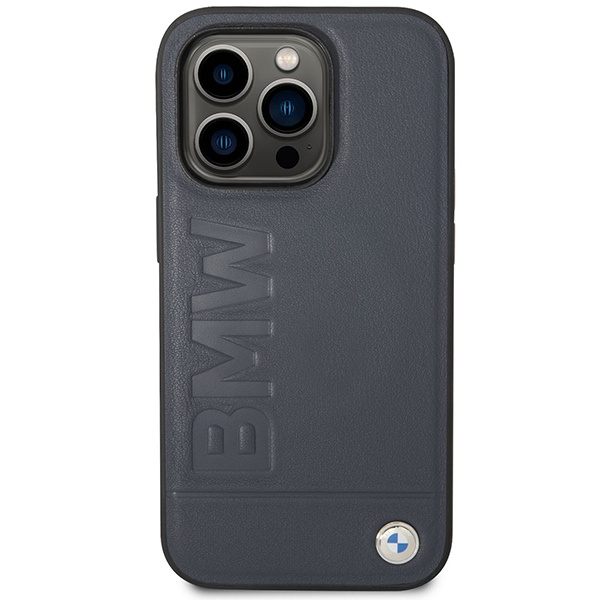 Coque BMW BMHMP14LSLLNA iPhone 14 Pro 6.1" navy/navy hardcase Cuir Hot Stamp MagSafe