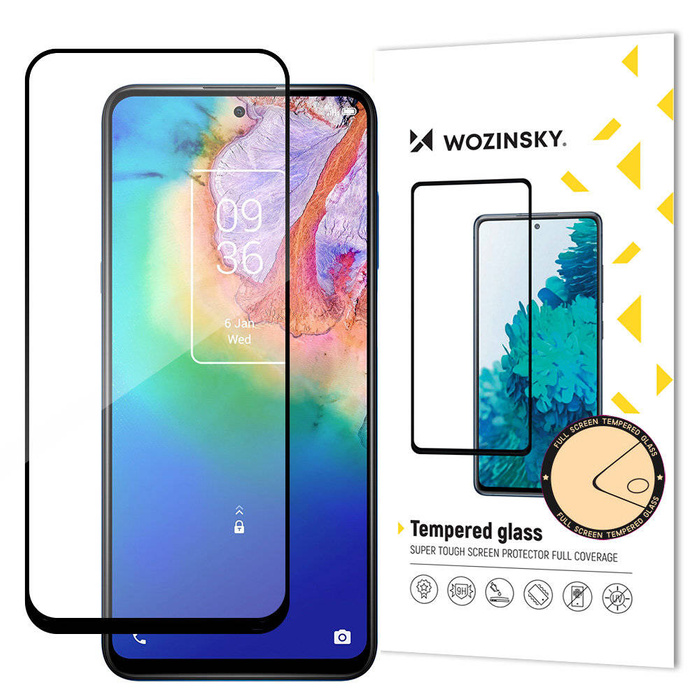 Wozinsky Super Tough Full Glue Vidrio templado Pantalla completa con marco Case Friendly TCL 20 5G Negro