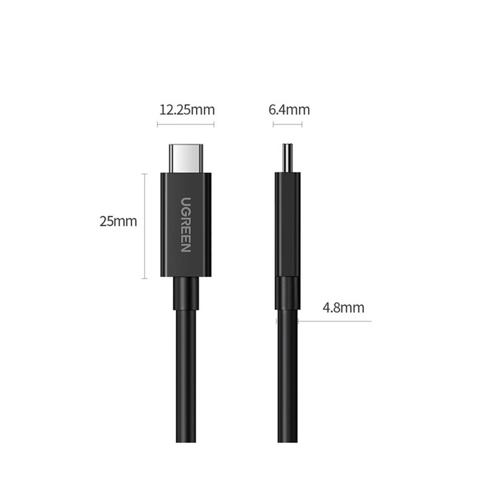 Câble Ugreen câble USB C (mâle) - USB C (mâle) Thunderbolt 4 100W / 8K 60Hz / 40Gb/s 0.8m noir (US501)