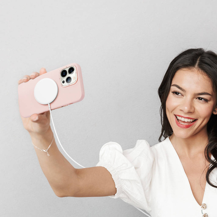 Dux Ducis Grit Ledertasche für iPhone 14 Pro Elegante Kunstlederhülle (MagSafe-kompatibel) Rosa