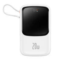 Baseus Qpow Powerbanka s digitálním displejem a rychlým nabíjením 10000mAh 20W QC/PD/SCP/FCP s integrovaným kabelym Lightning bílá