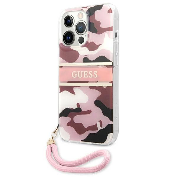 Coque GUESS Apple iPhone 13 13 Pro Camo Strap Collection Pink Hardcase