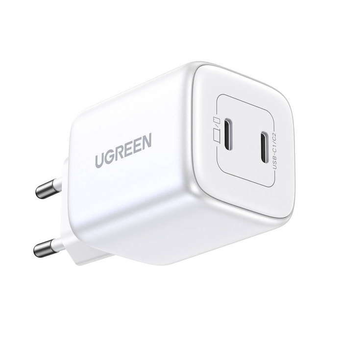 Gyors töltő GaN 2 x USB-C 45W QC PD Ugreen CD294 - fehér