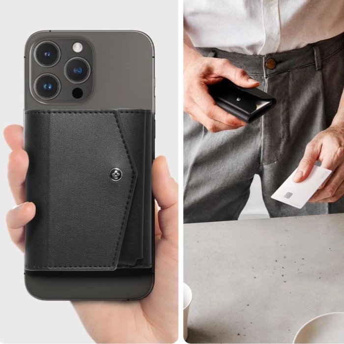 Geldbörse Spigen VALENTINUS PRO MagSafe WALLET BLACK