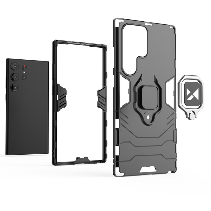Wozinsky Ring Armor para Samsung Galaxy S23 Ultra blindada con soporte magnético y anillo negro