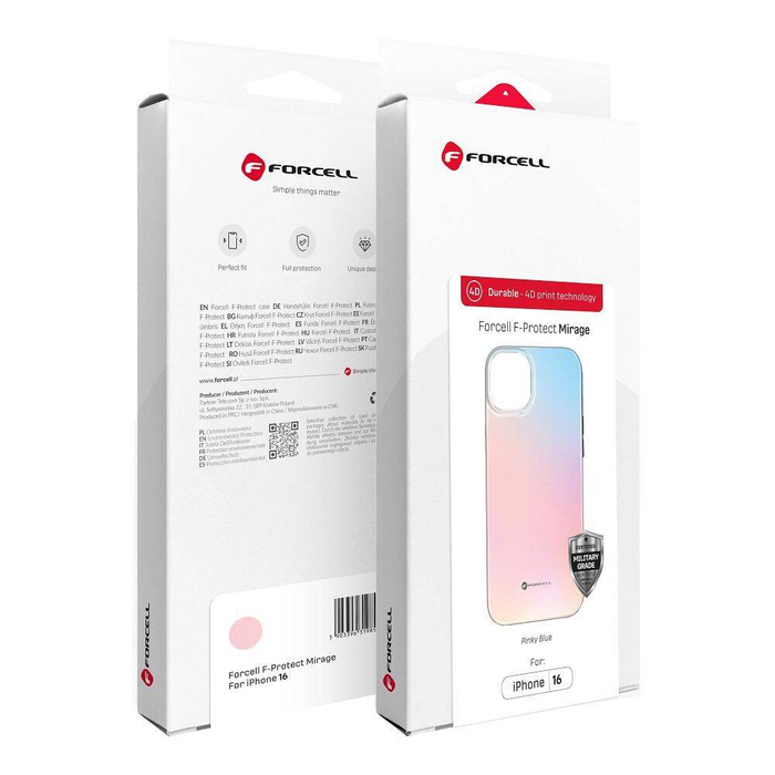 Etui na iPhone 16 PLUS Forcell F-Protect Mirage zgodny z MagSafe Military Drop-Test pinky blue