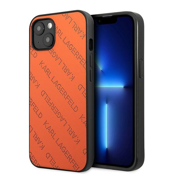 Hülle KARL LAGERFELD Apple iPhone 13 Mini Perforiert Allover Orange Hartcase