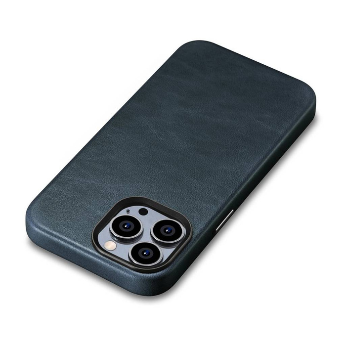 iCarer Oil Wax Premium Funda de cuero iPhone 14 Pro Max Funda magnética de cuero con MagSafe azul oscuro (WMI14220704-BU)