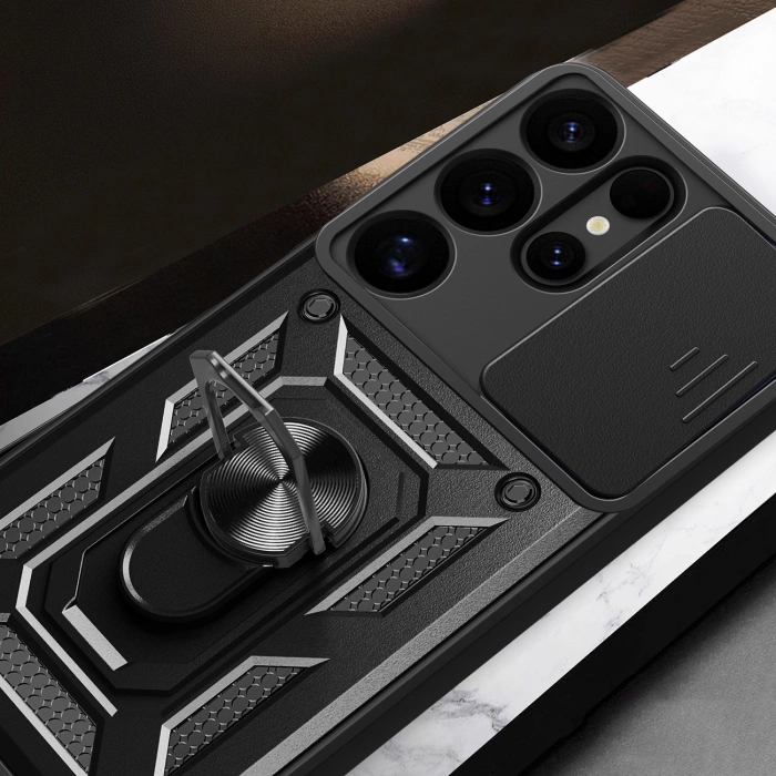 Hybrid Armor Camshield with Camera Cover and Metal Ring for Samsung Galaxy S25 Ultra - Black