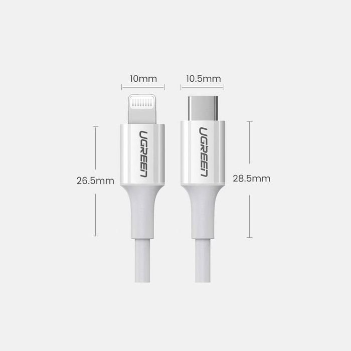 Cavo Ugreen USB Tipo C - Lightning MFI 1m 3A 18W bianco (10493)