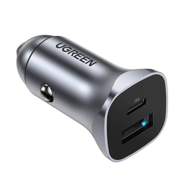 Cargador de coche rápido Ugreen USB-A/USB-C 18W gris (CD130)