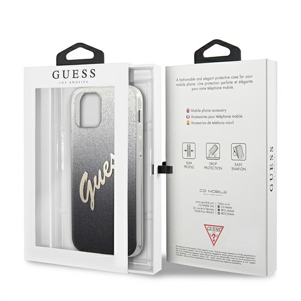 Pouzdro GUESS Apple iPhone 12 12 Pro Glitter Gradient Script GUHCP12MPCUGLSBK Černé pevné pouzdro