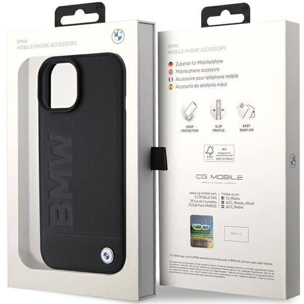 Etui BMW BMHMP15MSLLBK iPhone 15 Plus 6.7" czarny/black MagSafe Leather Hot Stamp Case