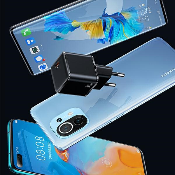 Carga de la red USAMS. 1xUSB-C T45 mini 30W (sólo la cabeza) PD3.0 de carga rápida blanco/blanco CC148TC02 (US-CC148)