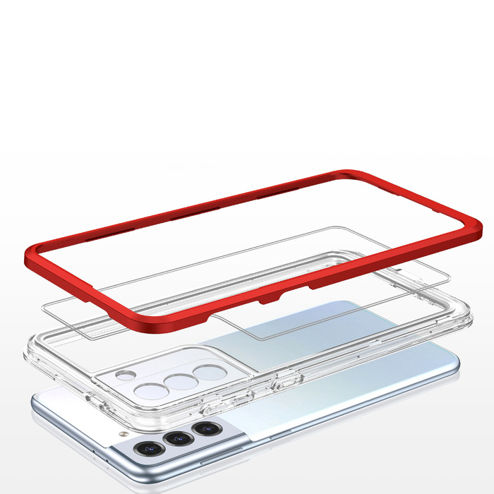 Custodia trasparente 3in1 per Samsung Galaxy S21 5G Frame Gel Cover rossa