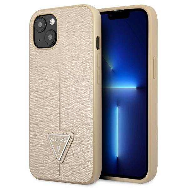 Coque GUESS Apple iPhone 13 Saffiano Triangle Logo Beige Hardcase