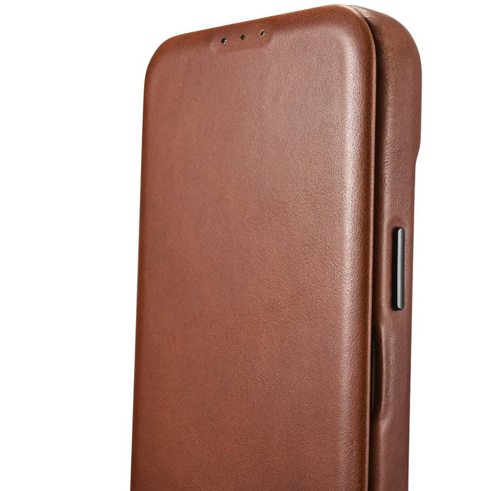 iCarer CE Oil Wax Premium Leather Folio Case Funda de cuero para iPhone 14 Plus con tapa magnética MagSafe marrón (AKI14220707-BN)