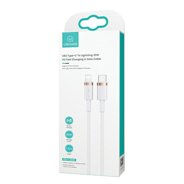 Kábel USAMS USB-C Apple Lightning U63 PD 1,2 m Rýchle nabíjanie 20 W SJ484USB02 US-SJ484 White