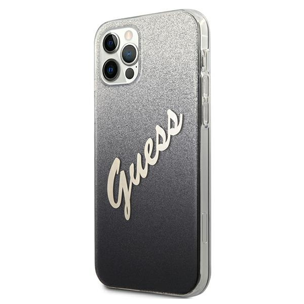 Case GUESS Apple iPhone 12 12 Pro Glitter Gradient Script GUHCP12MPCUGLSBK Black Hardcase