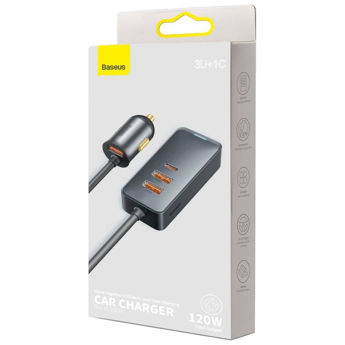 Baseus Share Together 3x Chargeur de voiture USB / USB Type C 120W PPS Quick Charge Power Delivery gris (CCBT-B0G)