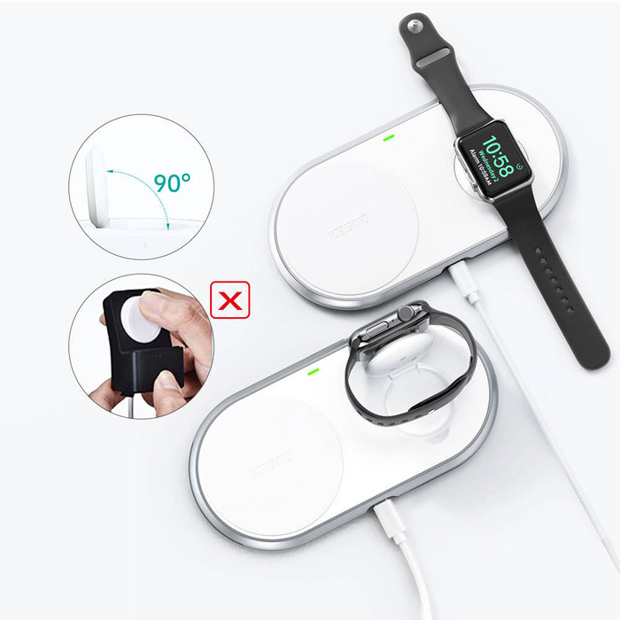 Choetech nabíječka bezdrátový Qi 2v1 pro smartphony / Apple Watch se stojánkem (MFI) USB typu C bílý (T317)