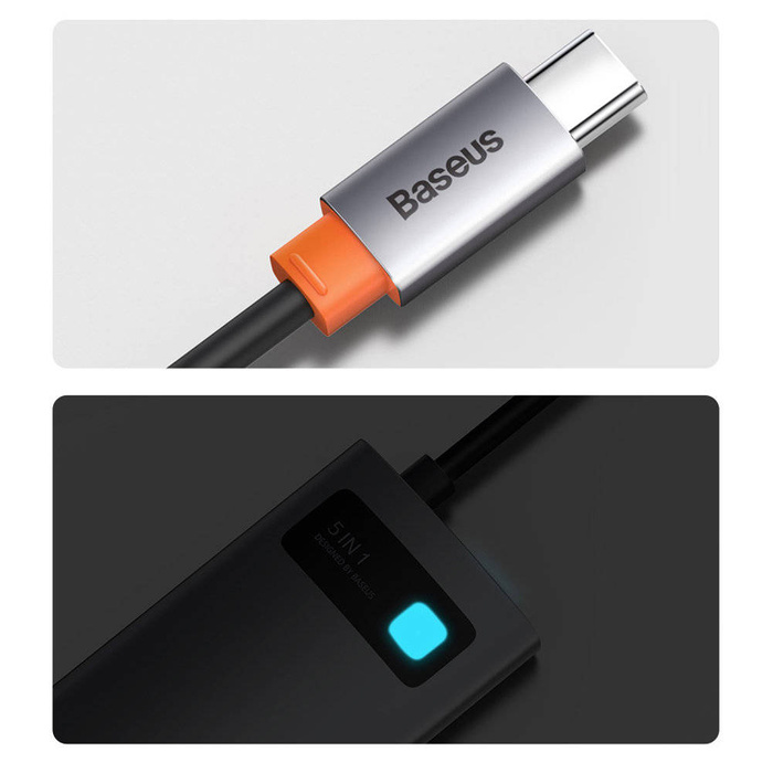 Baseus Metal Series multifunkčný USB HUB 5v1 USB Type C PD 100W HDMI sivý (WKWG020013)