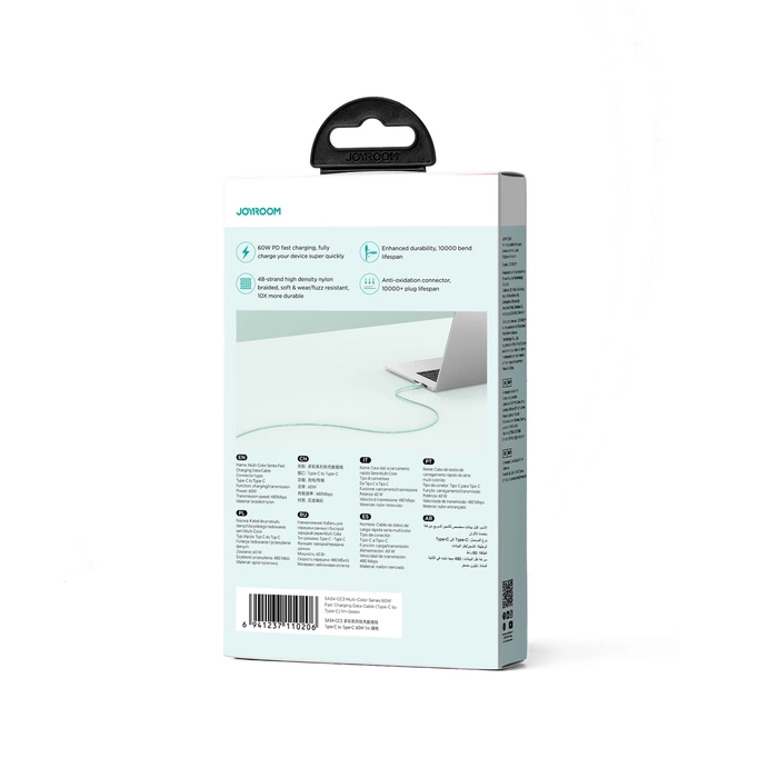 Joyroom Multi-Color Series SA34-CC3 USB-C/USB-C-Kabel 60 W, schnelle Übertragung, 1 m – Grün