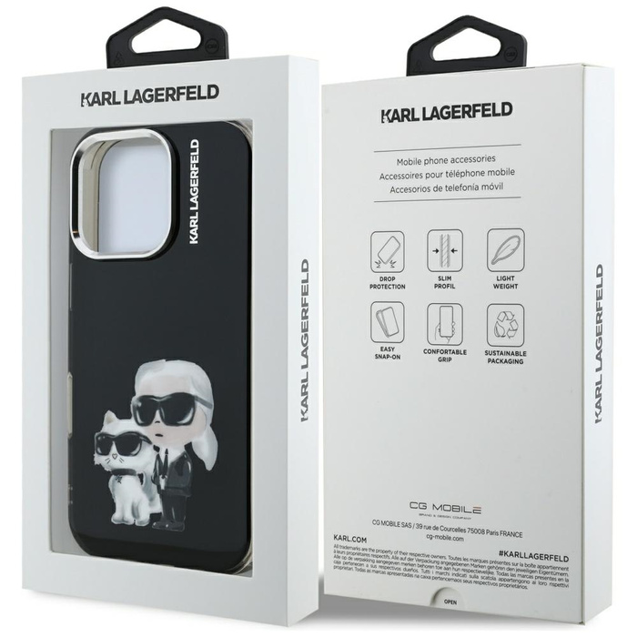 Etui Karl Lagerfeld IML Aquarelle Karl   & Choupette & Logo do iPhone 16 Pro Max czarny