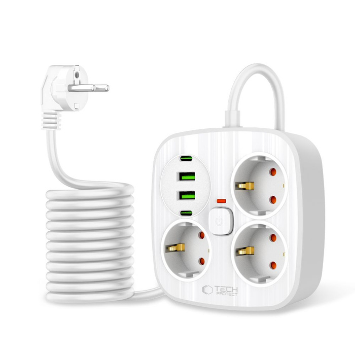 TECH-PROTECT PCS3X4 POWER STRIP 2 USB & 2 TYPE-C & 3 SOCKET 200CM WHITE
