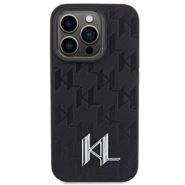Etui Karl Lagerfeld KLHCP15XPKLPKLK iPhone 15 Pro Max 6.7" czarny/black hardcase Leather Monogram Hot Stamp Metal Logo Case