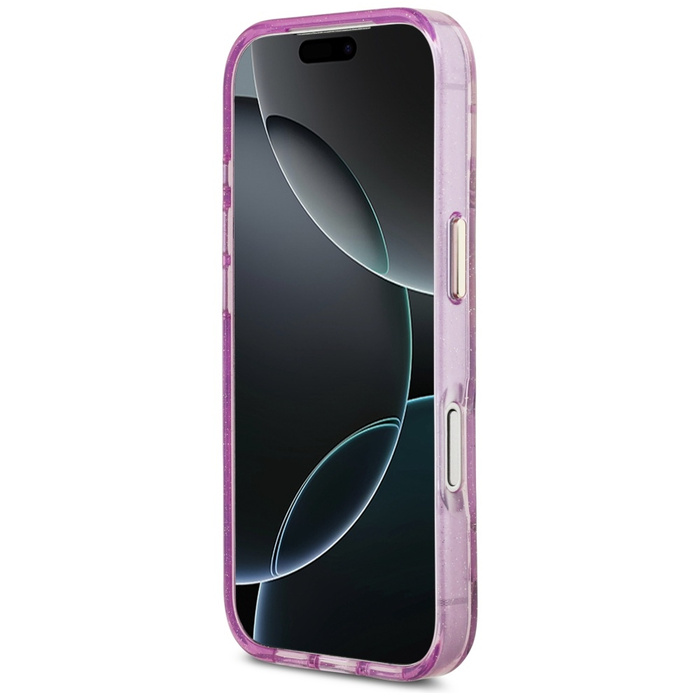 Etui Guess IML Glitter Flowers Triangle  MagSafe do iPhone 17 Pro fioletowy