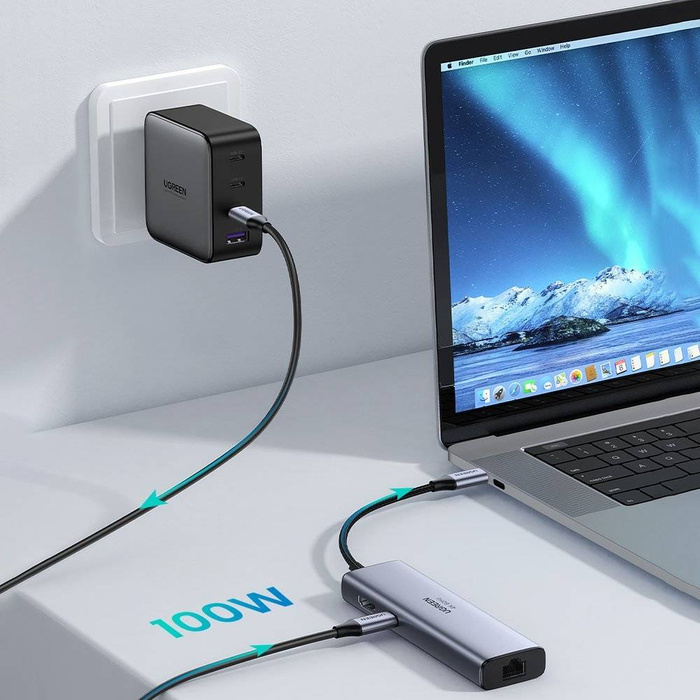 Többfunkciós 5 az 1-ben USB-C - HDMI 1.4 / 3 x USB-A / USB-C PD 100W Ugreen CM511 - szürke