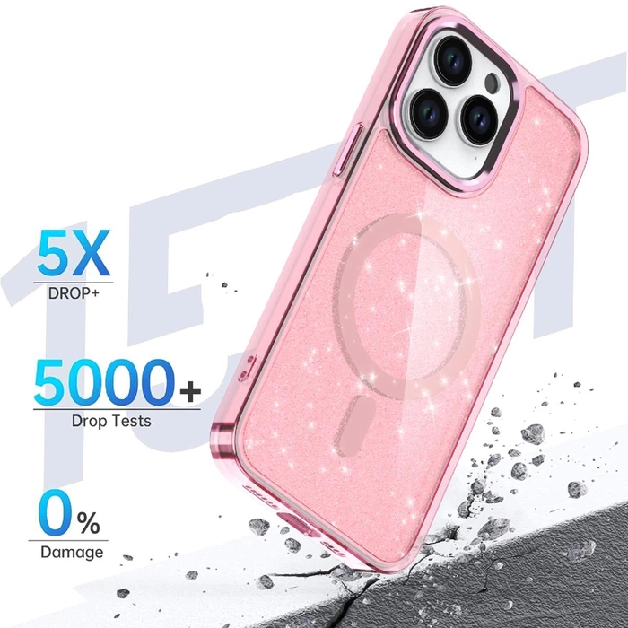 Glitter Case MagSafe für iPhone 16 Pro – Rosa mit Glitzer
