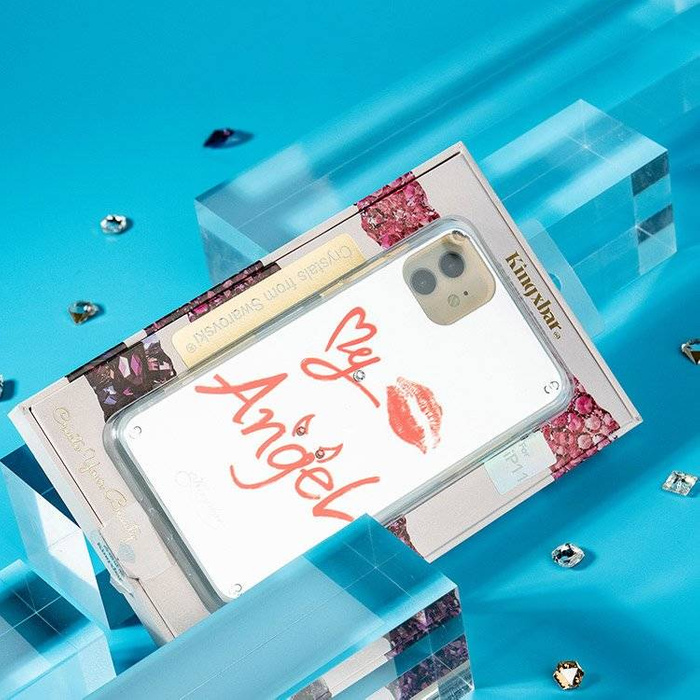 Kingxbar Angel tükör tok, valódi Swarovski kristályokkal díszítve iPhone 11 Pro Max tükör átlátszó