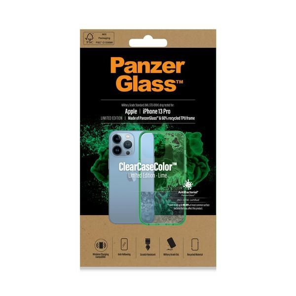 PanzerGlass ClearCase iPhone 13 Pro 6.1" Antibakteriell Militärische Qualität Lime 0339