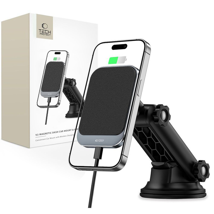 TECH-PROTECT MM15W-V2 MagNETIC MagSafe DASHBOARD CAR MOUNT WIRELESS CHARGER 15W BLACK