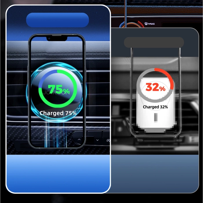 Joyroom uchwyt samochodowy do telefonu z ładowarką indukcyjną Qi 15W (kompatybilną z MagSafe) na kratkę nawiewu srebrny (JR-ZS291)